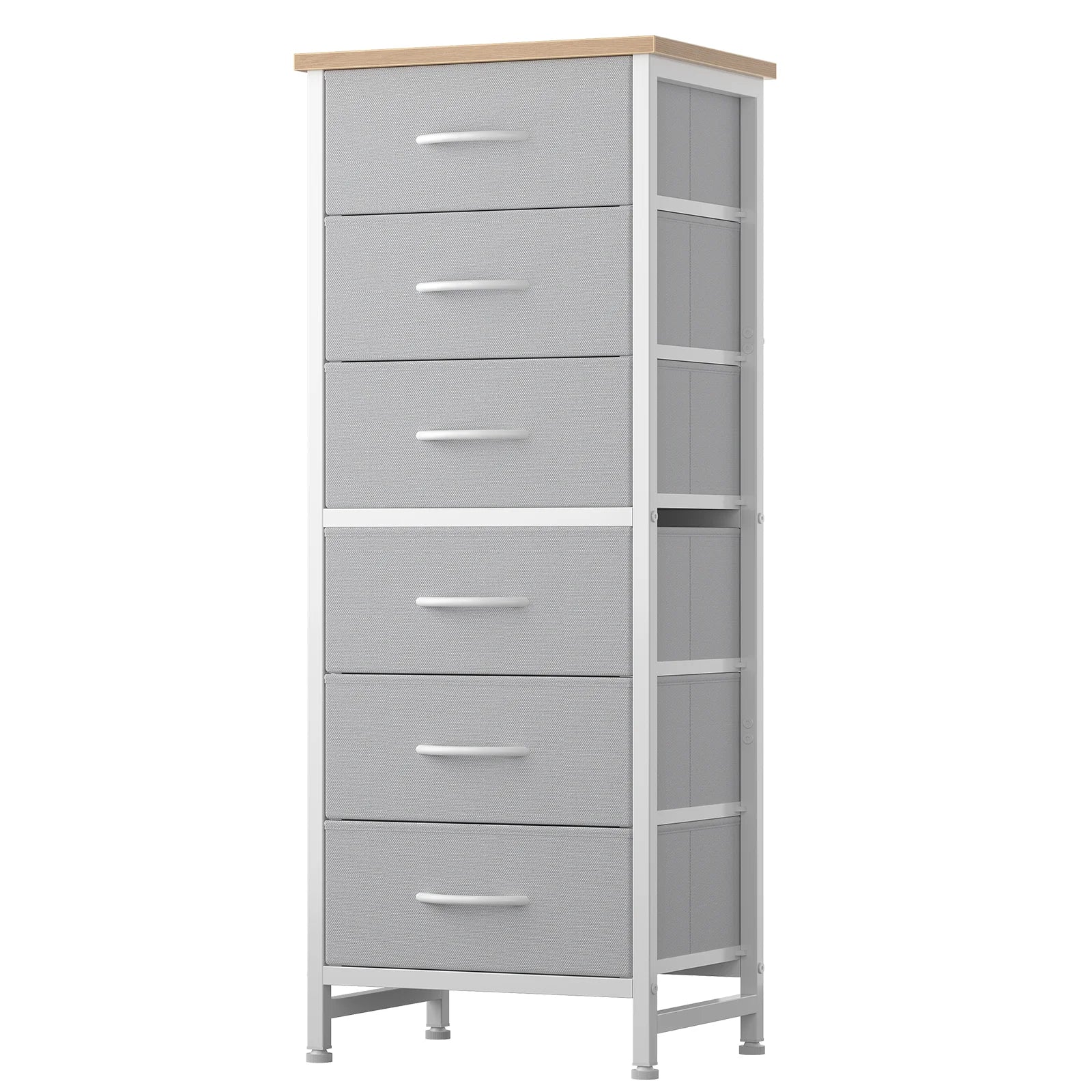 JHK Tall 6 Fabric Drawer Dresser with Wood Top and Metal Frame