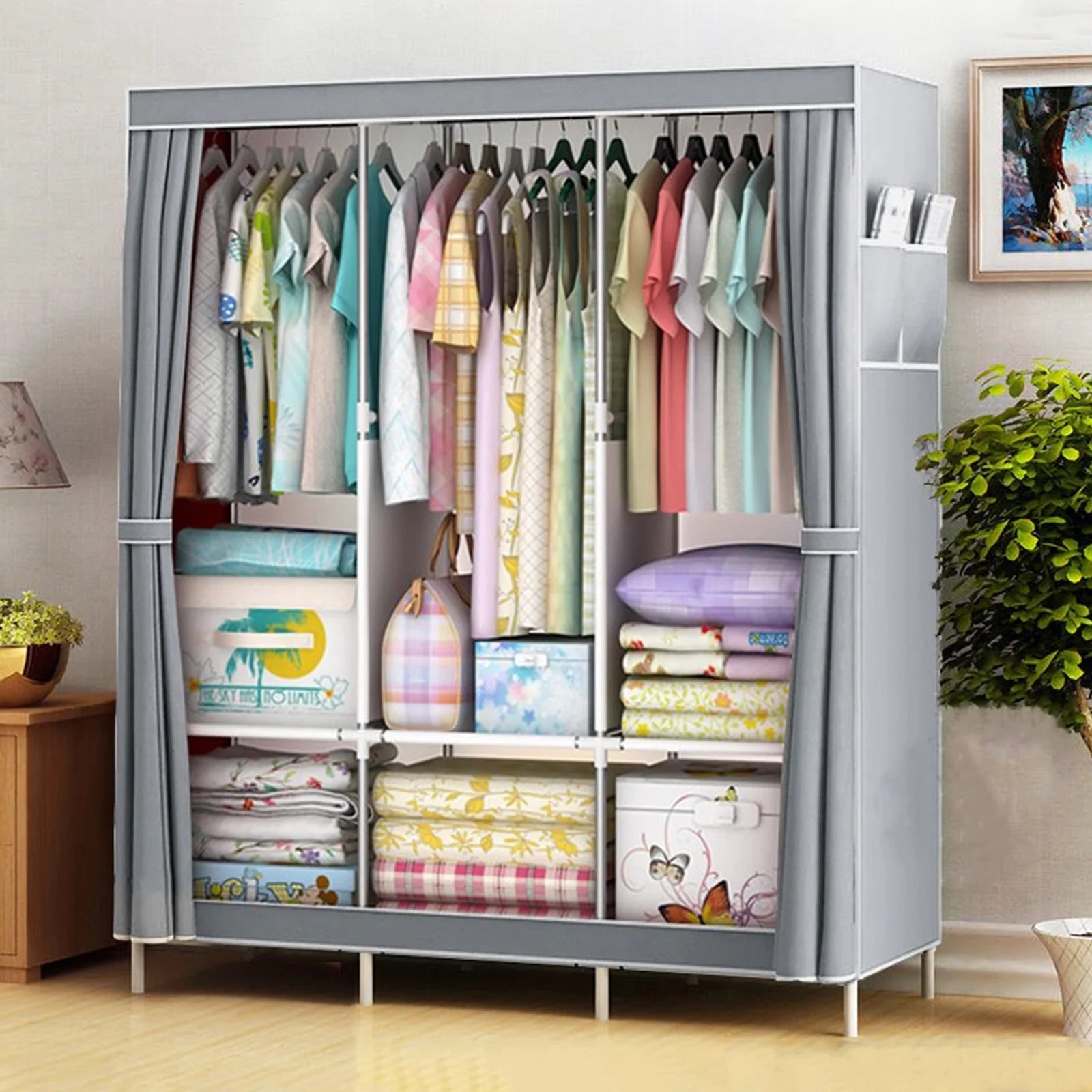 51-Inch Portable Closet Wardrobe 16mm Thick Pipe Clothing Storage Rack Organizer Non-Woven Fabric Cover