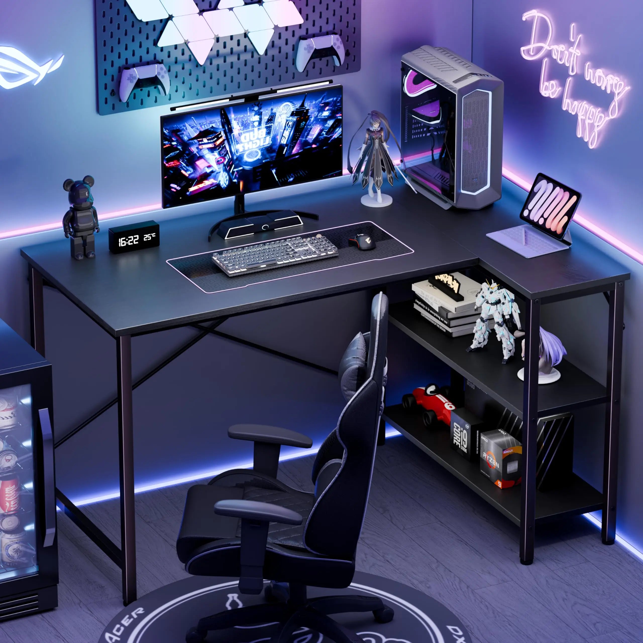 JHK L Shaped 47 Inch Computer Desk with Shelves