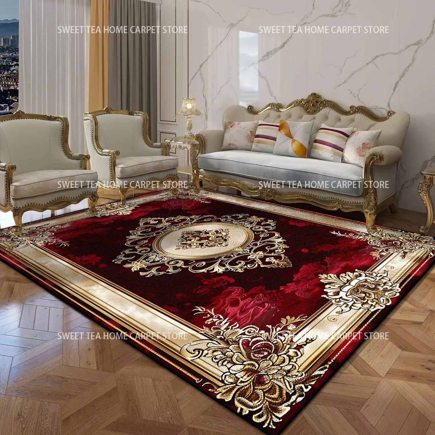Persian Luxury Red Carpet Living Room Large Size Rug Non-slip Coffee Tables Mat Home Decoration Bedroom Lounge Rug Tapis Salon