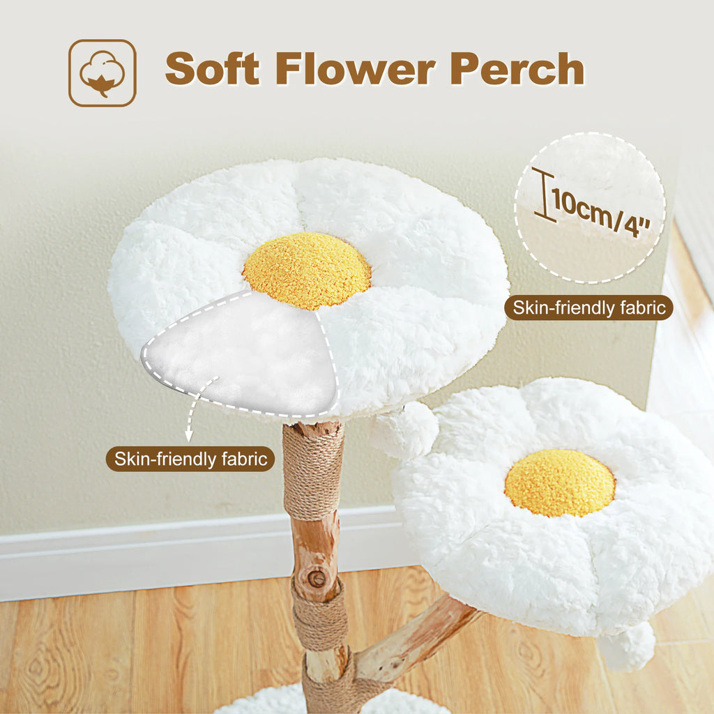 Modern Cat Tree Tower with Natural Solid Wood Scratching Posts Spacious Wicker Basket Luxury Cat Condo Bed