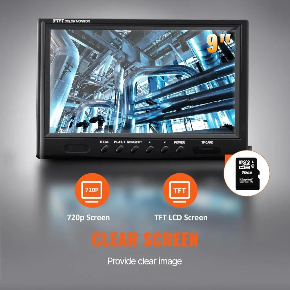 230ft Sewer Camera with 9" Screen, DVR, 12 LEDs, 16GB SD Card,