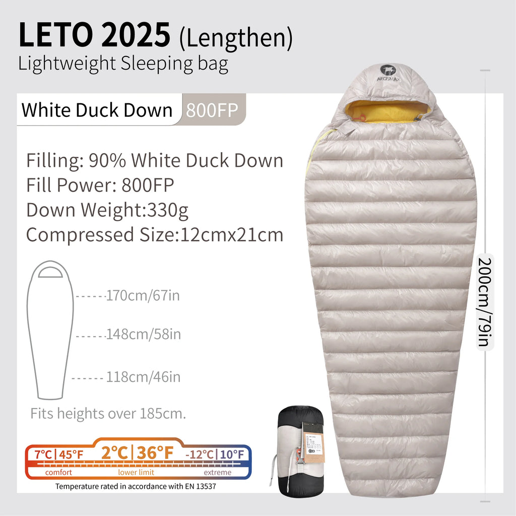 AEGISMAX LETO-2025 Series 800FP Duck Down Sleeping Bag