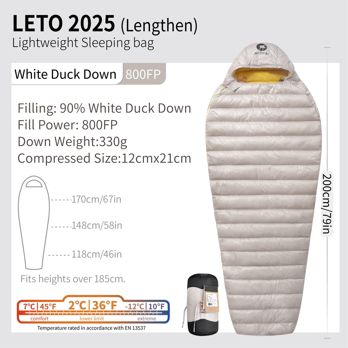 AEGISMAX LETO-2025 Series 800FP Duck Down Sleeping Bag