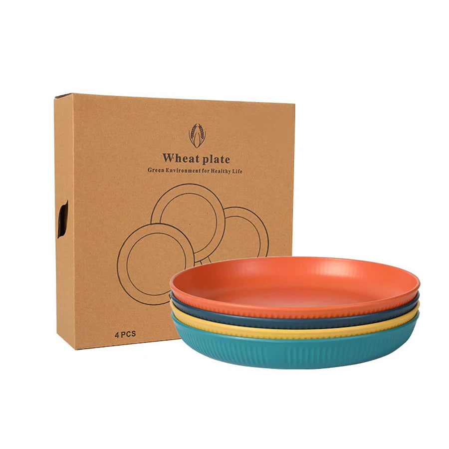 Wheat Straw Dinnerware Set Eco-friendly Safety Plates Cups Bowels, Tableware Set for Outdoor Camping