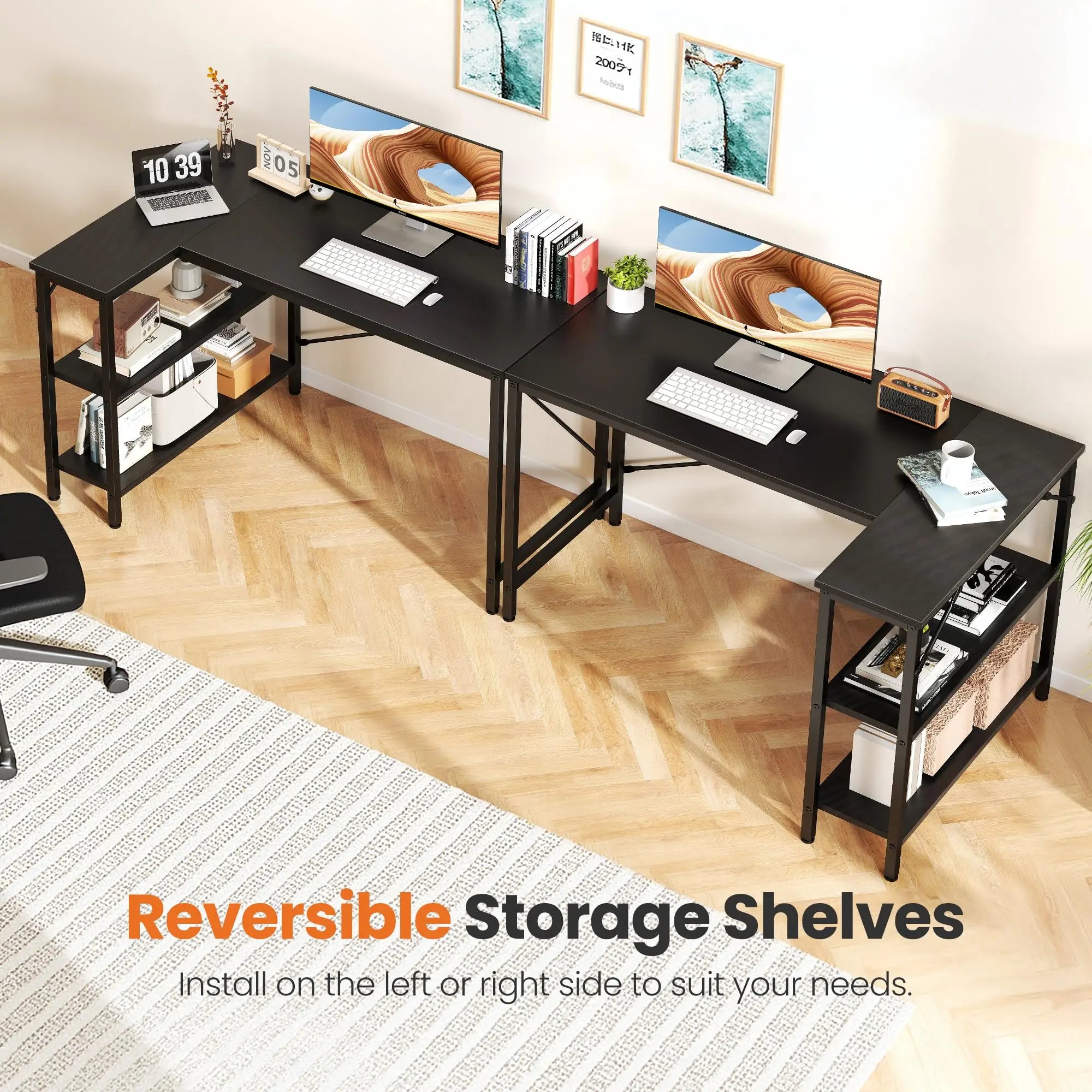 JHK L Shaped 47 Inch Computer Desk with Shelves