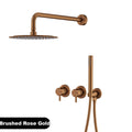 Luxury brass gun gray wall mounted shower head system with minimalist design, dual handle hot and cold water bathroom faucet