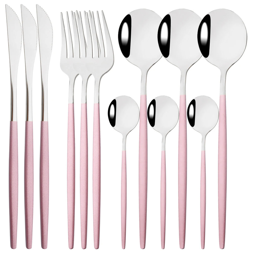 12pcs Black Gold Dinnerware Set Stainless Steel Tableware Knife Fork Coffee Spoon Teaspoons Cutlery Set Party Kitchen Flatware