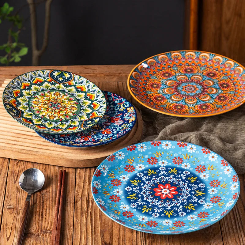 8IN Vintage Ceramic Plates Steak Plates Western Plates Flat Plates And Shallow Plates Pasta Egg Plate