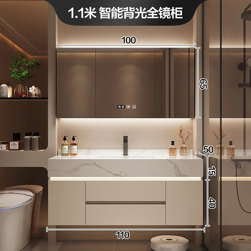 Luxury Bathroom Vanity Cabinet with Storage, Mirror, Wall Shelves