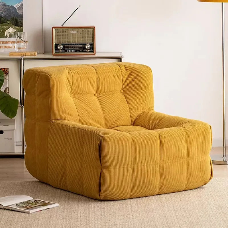 Compressible Waffle Fabric Boneless Lazy Sofa, Single Caterpillar Bean Bag Chaise