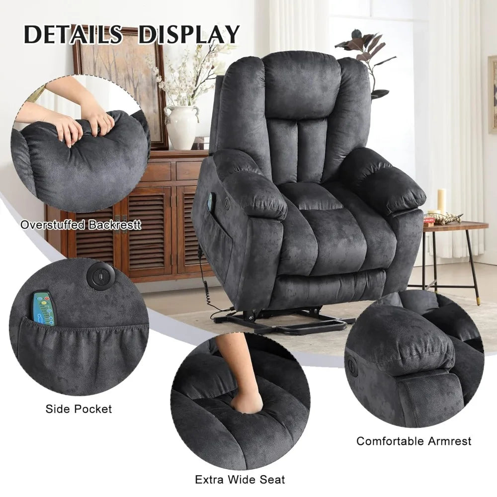 Large Power Lift Recliner Chair with Massage, Heat, and USB