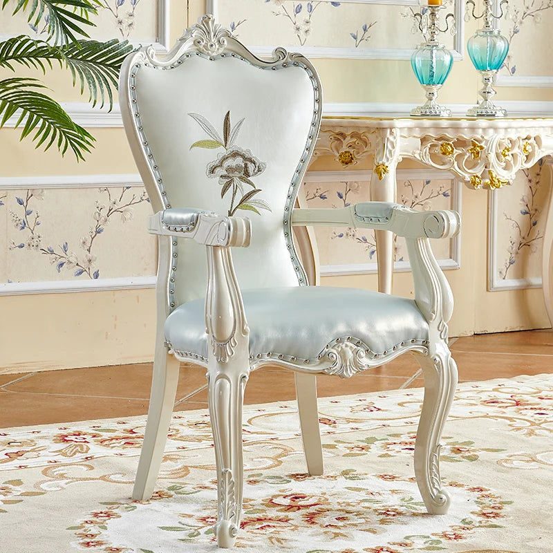European Solid Wood Dining Chair, Princess Lazy Throne Luxury Lounge Chair