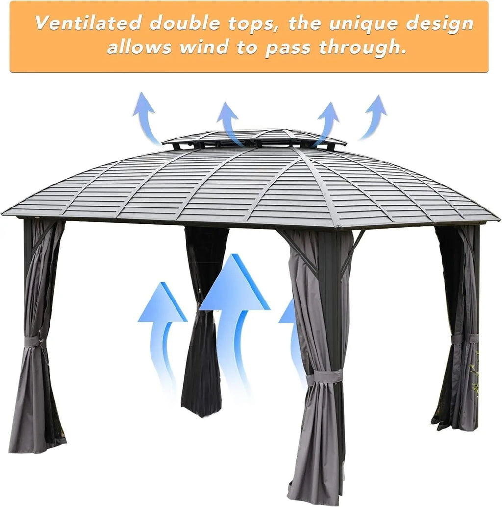 Aluminum Alloy Frame Outdoor Hard Roof Gazebo Heavy Duty Waterproof UV Resistant Anti Rust All Weather Metal Garden Gazebo