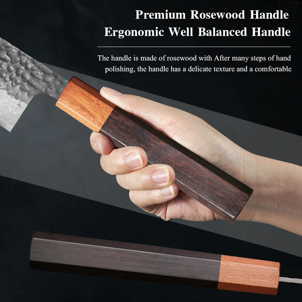 1PC-3PCS Professional Kitchen Knives Set Japanese Handmade 67 Layer Damascus Steel Kiritsuke Chef Knife Santoku Paring Knife
