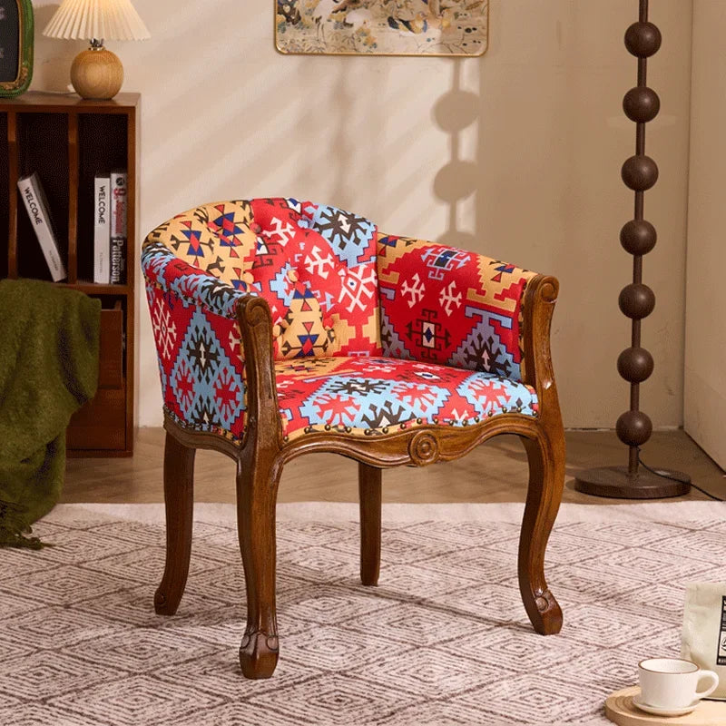 Leisure Sofa Chair, Solid Wood Antique Dining Chair, European Hotel Dining Chair, Living Room Leisure Sofa Chair