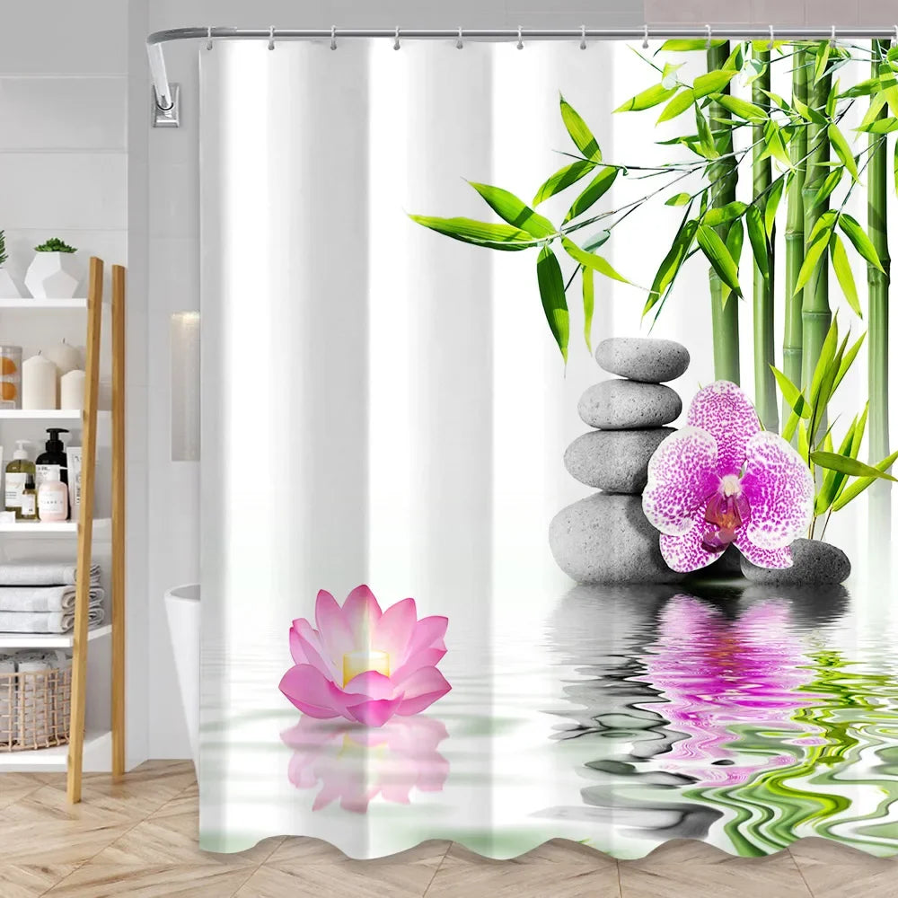 Green Bamboo Zen Shower Curtains Set