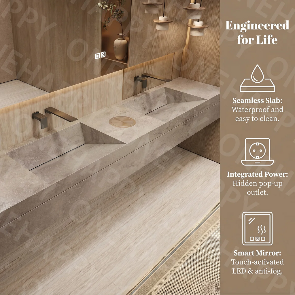 Any Size Custom Marble Seamless Stone Vanity Set, Customizable