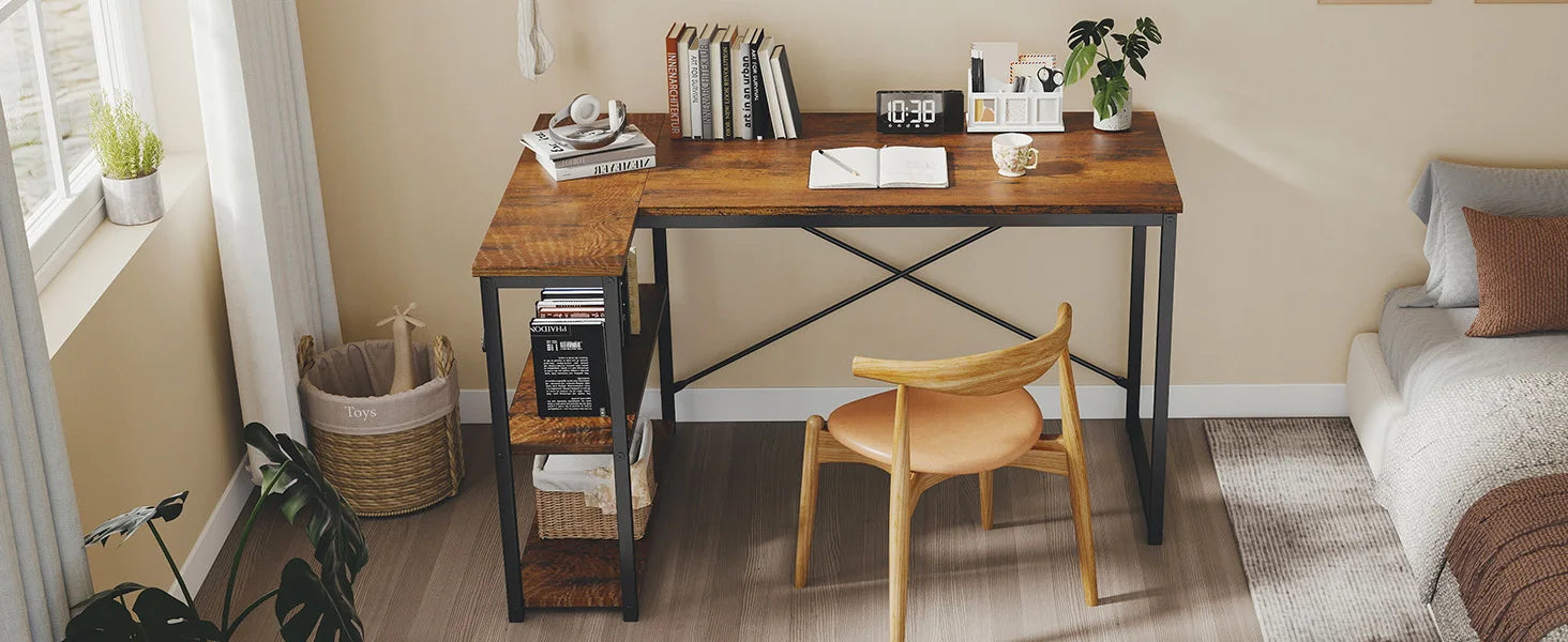 JHK L Shaped 47 Inch Computer Desk with Shelves