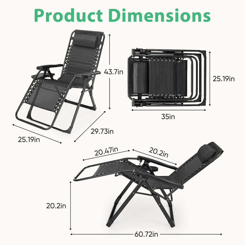 JHK Zero Gravity Folding Recliner Chair with Cup Holder Trays