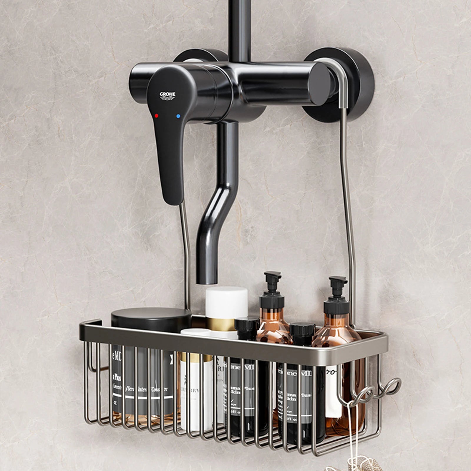 Convenient Toilet Shower Rack with No Drilling Installation Bathroom Storage Aluminum Basket for Shower Room and Bath Products