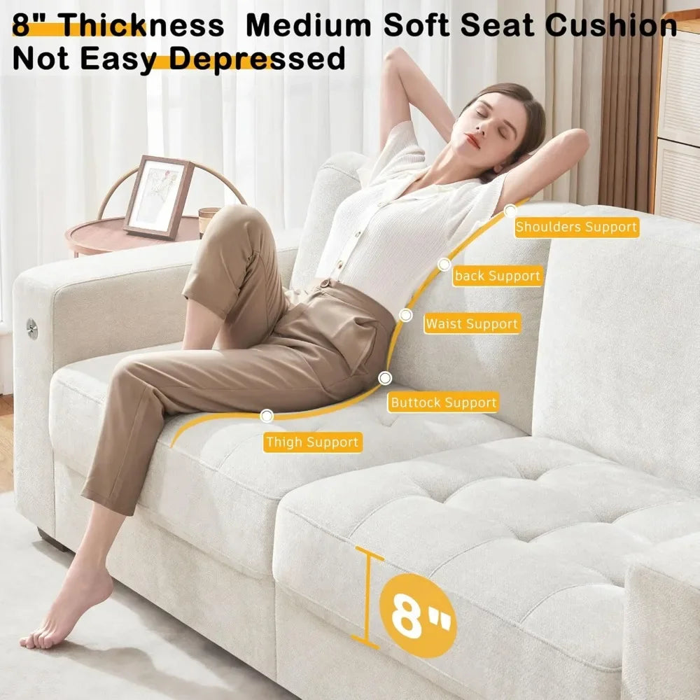 89" Modern Sofa for Small Spaces, Comfy Chenille Fabric with USB/Type-C Ports, Removable Cover & Wide Armrests
