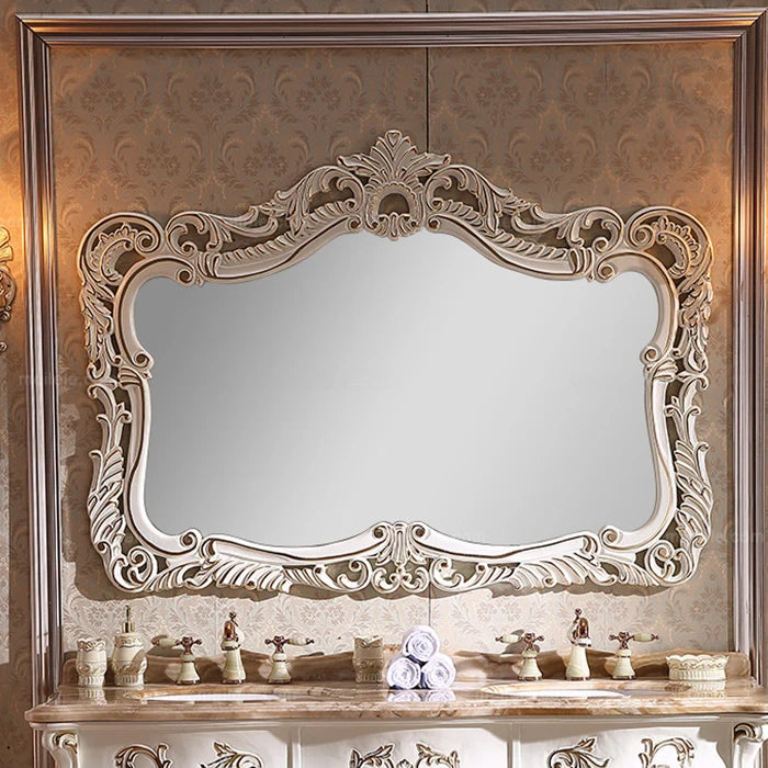 European Style Bathroom Vanity Cabinet, Solid Red Oak Wood Combination Curved Oak Double Basin, Marble Top