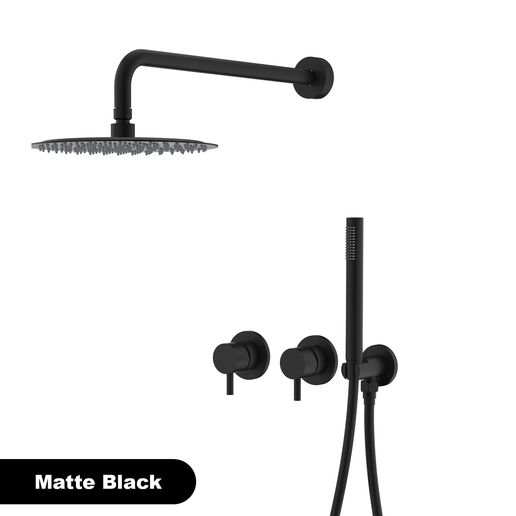 Luxury brass gun gray wall mounted shower head system with minimalist design, dual handle hot and cold water bathroom faucet