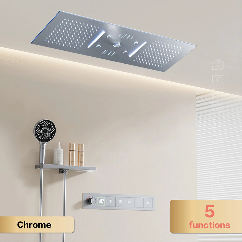 AITANA Luxury Brass Gunmetal LED Display Thermostatic Shower System Bathroom Ceiling Embedded Concealed Giant Curtain Rainfall