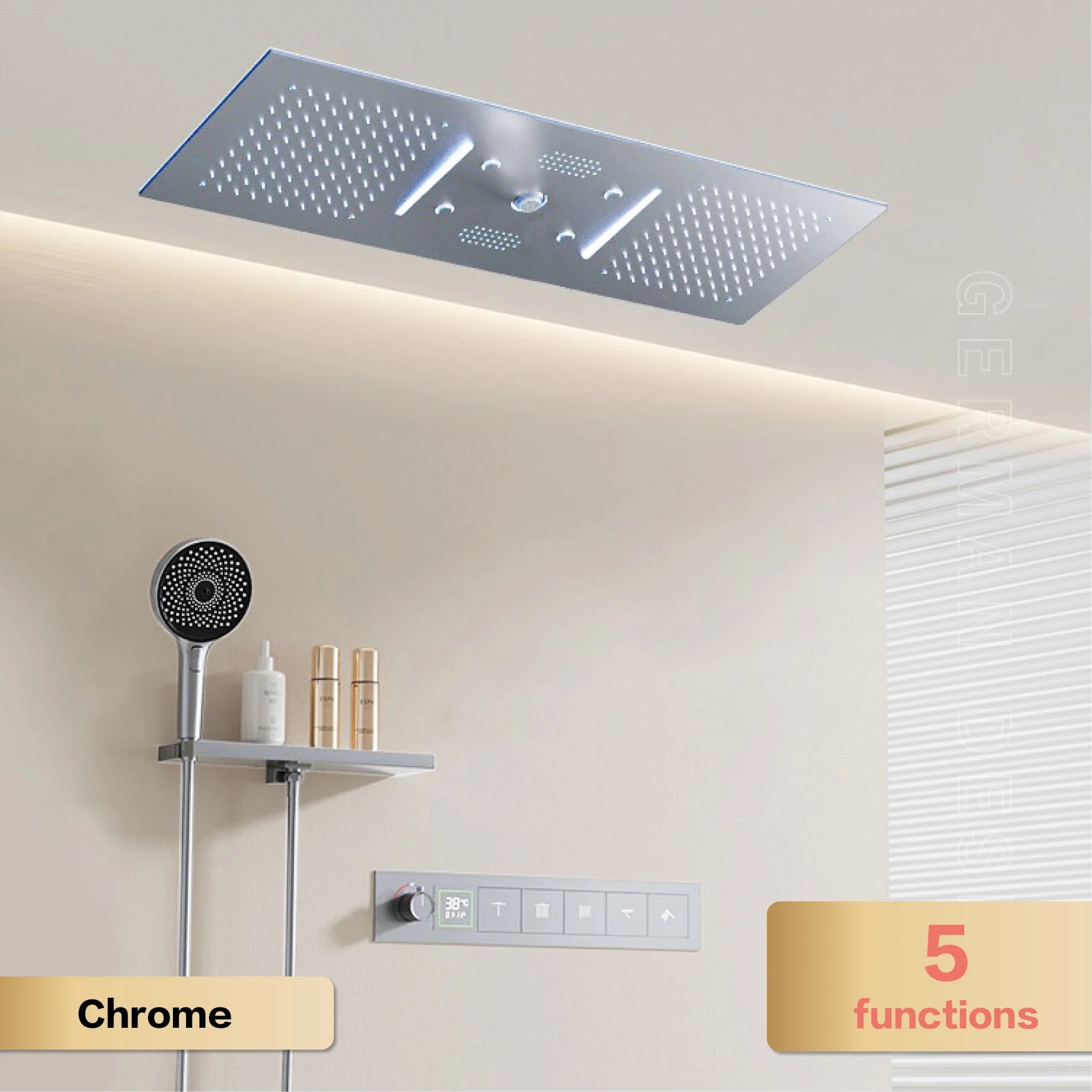 AITANA Luxury Brass Gunmetal LED Display Thermostatic Shower System Bathroom Ceiling Embedded Concealed Giant Curtain Rainfall