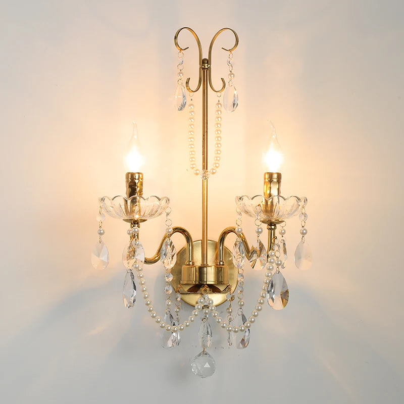 American Crystal Lamp French Retro Style Pearl Chandelier Middle Villa for Living Room Dining Room Bedroom Duplex Chandelier