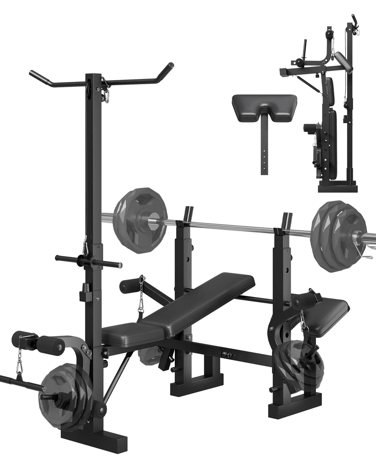 Adjustable 4-in-1 Weight Bench Set with Leg Developer Barbell Rack Butterfly Arm Preacher, Foldable