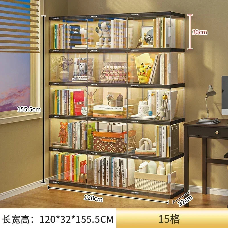 Nordic Living Room Display Cabinet Bookshelf Storage Organizer With Lights