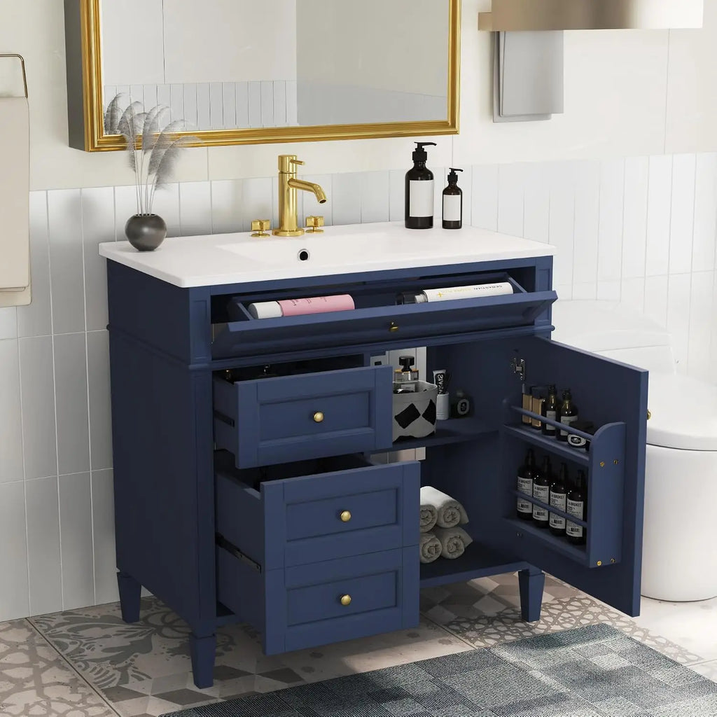 36'' Bathroom Storage Cabinet Vanity with Single Sink with 2 Drawers, 1 Pull Down Drawer and 1 Door