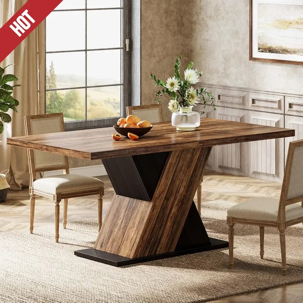 55-Inch Rustic Brown Farmhouse Dining Table for 4,