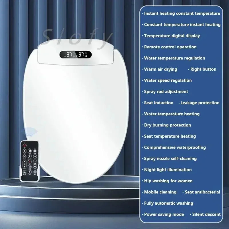 Toilet Bowl Toilet Cover with Remote Control, Dryer Water Wind Temperature Universal Lid