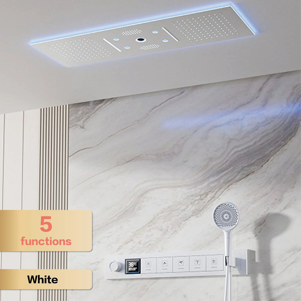 AITANA Luxury Brass Gunmetal LED Display Thermostatic Shower System Bathroom Ceiling Embedded Concealed Giant Curtain Rainfall