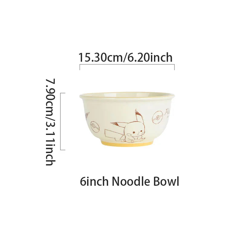 SHUNXIANG Pokémon Ceramic Tableware Set Pikachu Cartoon Pattern Ceramic Bowl Plate Dish Dining Plate Microwave Safe Dinnerware