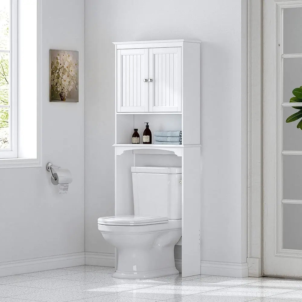 Over Toilet Storage Cabinet, White, Adjustable Shelves,