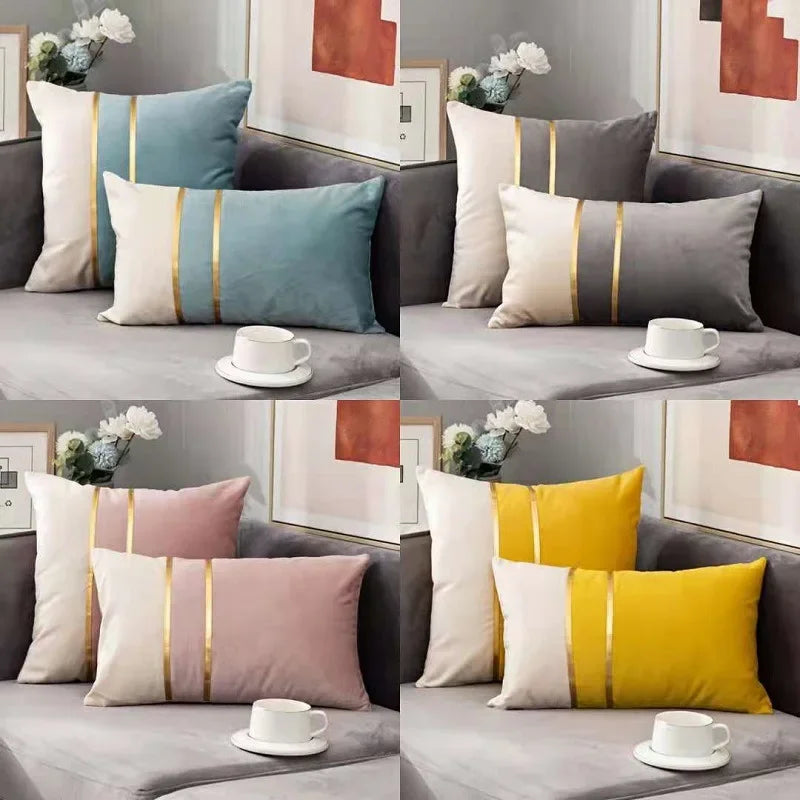 Nordic Cushion Cover, Color Stitching Dutch Velvet  Pillowcase