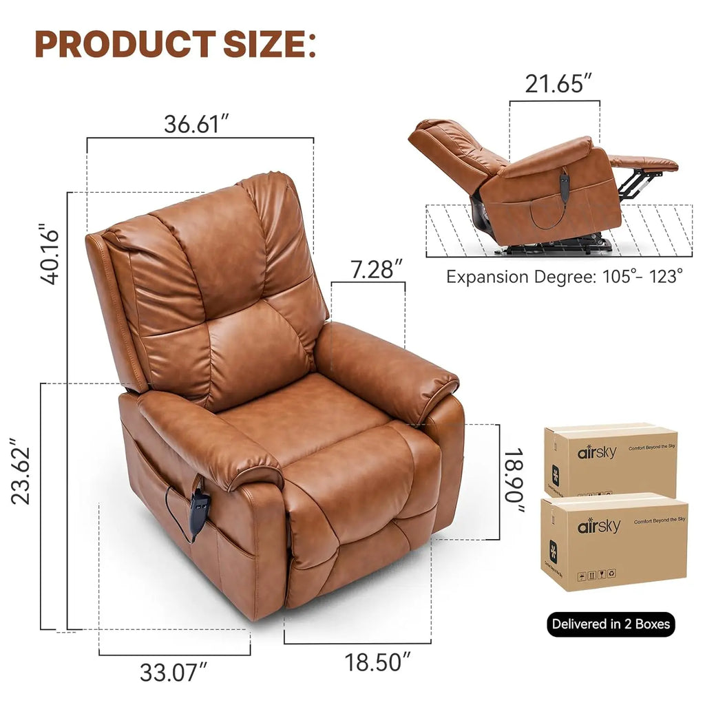 Power Lift Faux Leather Recliner, Massage, Heat, Dual Cup Holders, Side Pockets