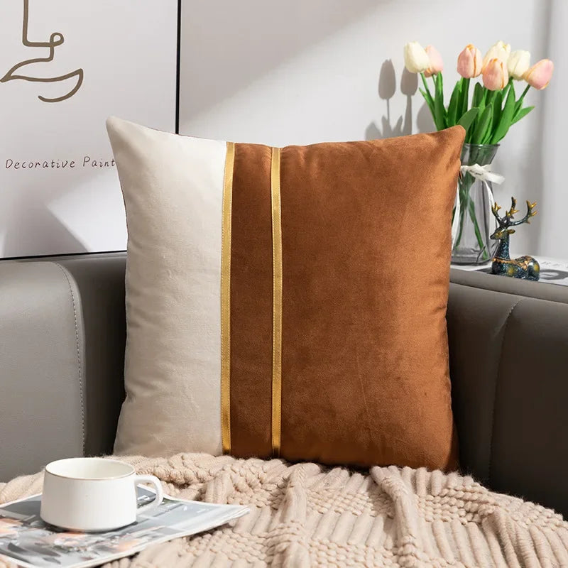 Nordic Cushion Cover, Color Stitching Dutch Velvet  Pillowcase