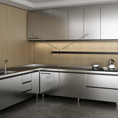 304 Stainless Steel Cabinet Kitchen Wall Cabinet Multifunctional Combination Dish Cabinet, Integrated Stove and Sink Base JT40