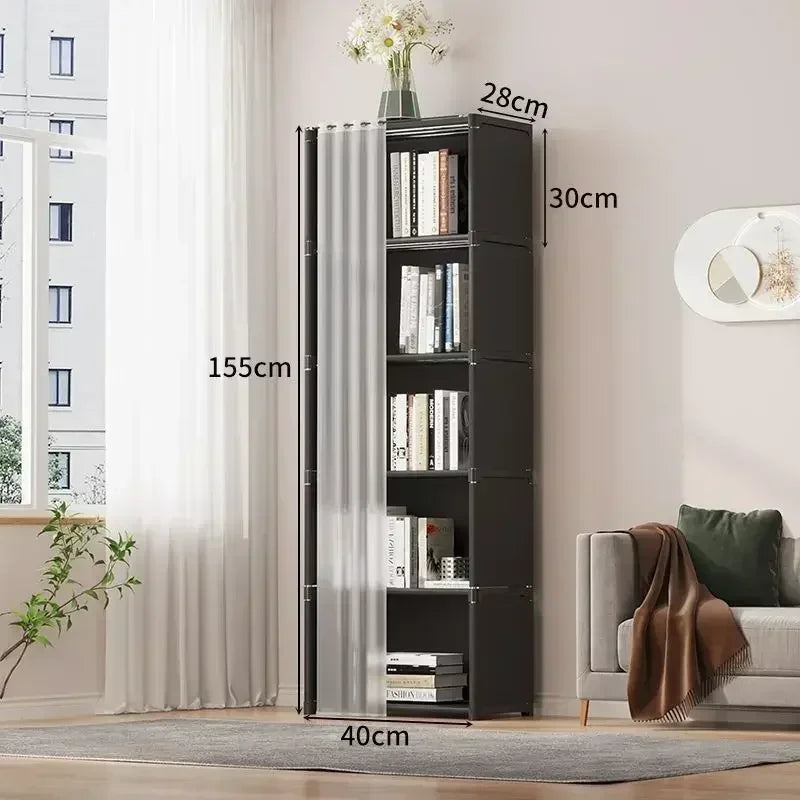 Multi-layer Storage Rack Dustproof Wardrobe Storage Cabinet Multifunctional with Curtains Portable Clothes Organizer Cabinet