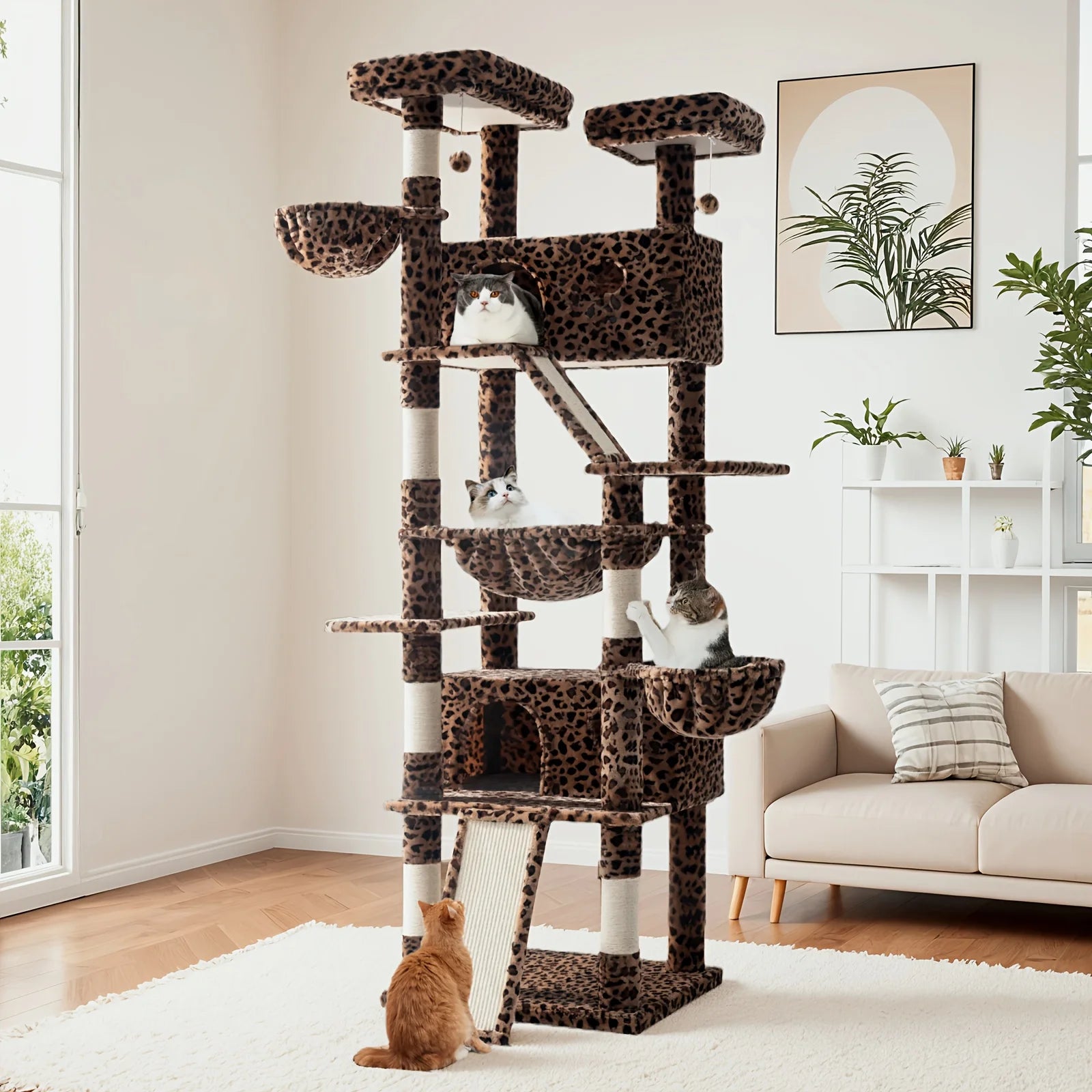 HOOMIC 81-Inch Multi-Level Tall Cat Tree for Indoor Cats/ Large Cat Tower with Plush Condo/ Hanging Hammock & Basket/ Comfortable Cat Perches/ Sisal Scratching Posts/ Sturdy Base/ Spacious Play House/ Pet Furniture/ Free Ship
