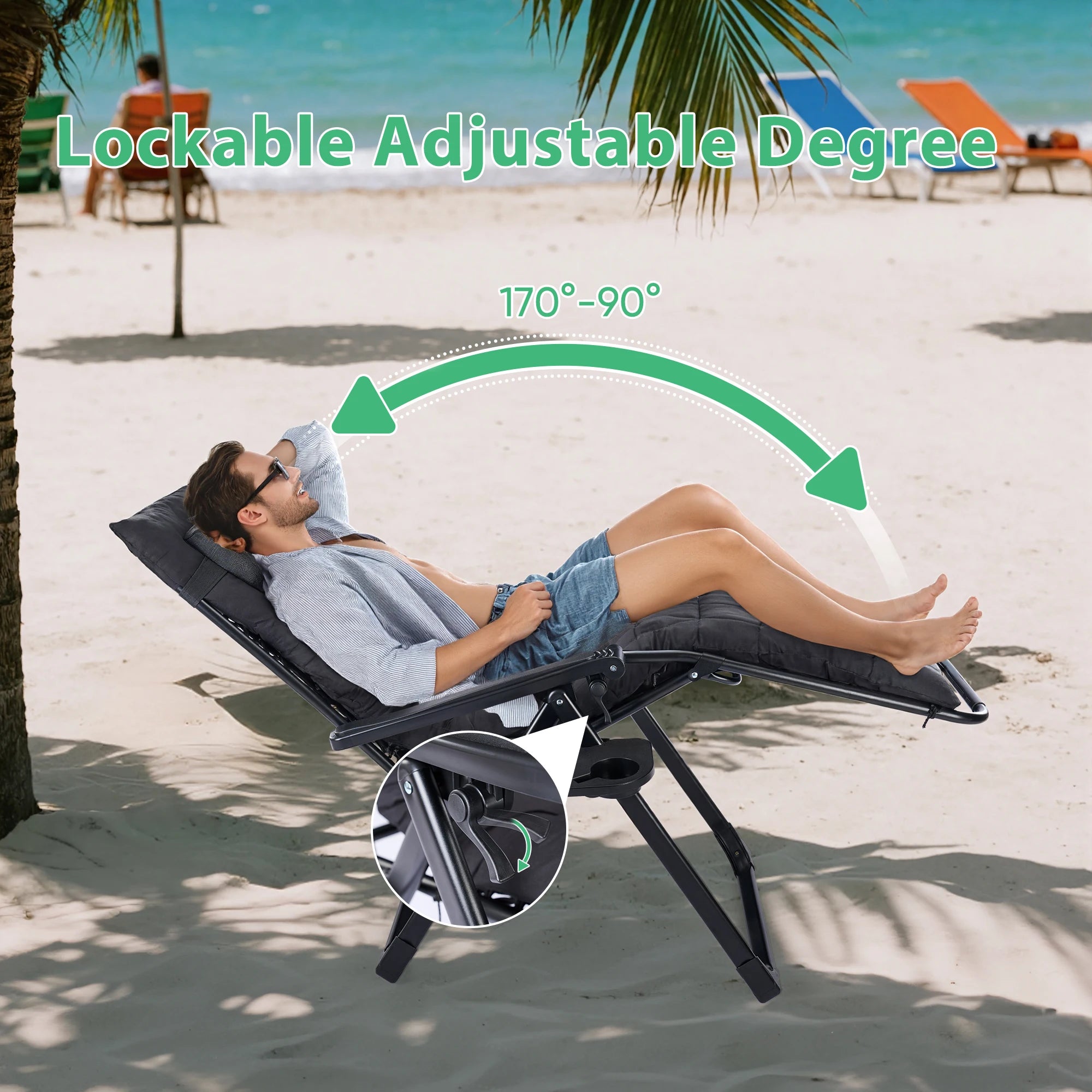 JHK Zero Gravity Folding Recliner Chair with Cup Holder Trays