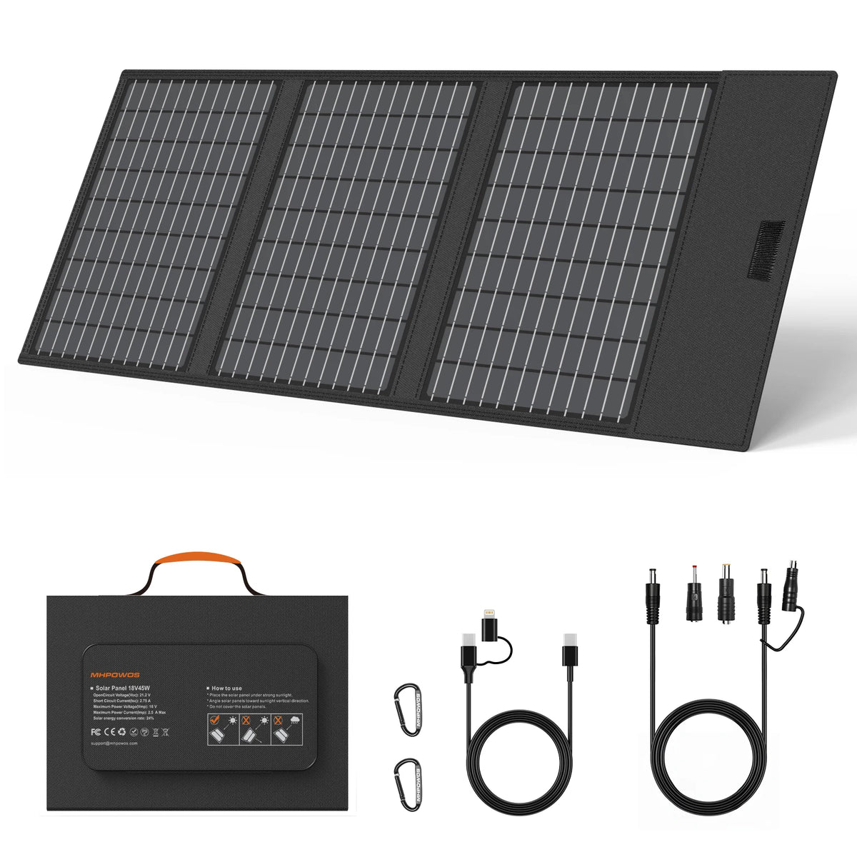 MHPOWOS 18V Portable Solar Charger 60W / 45W Foldable Solar Panel
