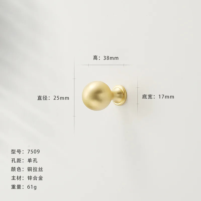 French-style Golden Wardrobe Door Handle Copper-finish, Single-hole Drawer Knob,
