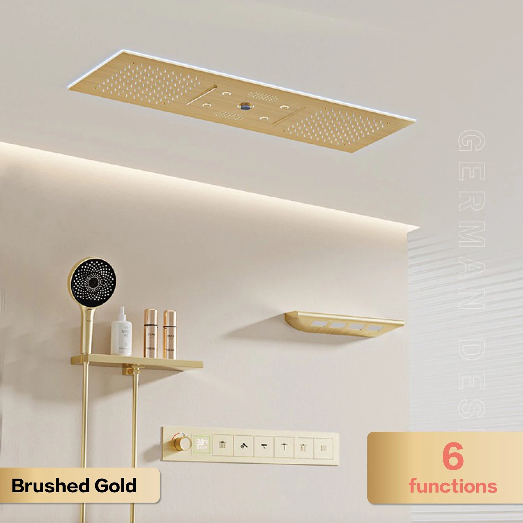 AITANA Luxury Brass Gunmetal LED Display Thermostatic Shower System Bathroom Ceiling Embedded Concealed Giant Curtain Rainfall