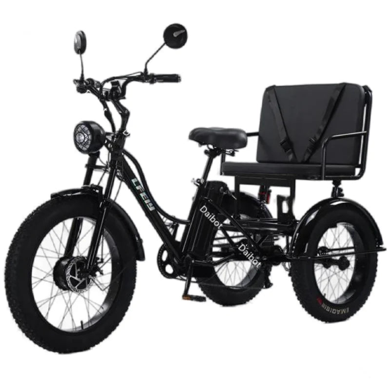 3 Wheels Off Road Electric Bicycle All Terrain With Back Seat For Adults 750W Fat Tire Powerful Electric Bike With Basket